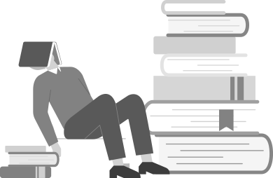 무거운 책 주변에 누워있는 사람